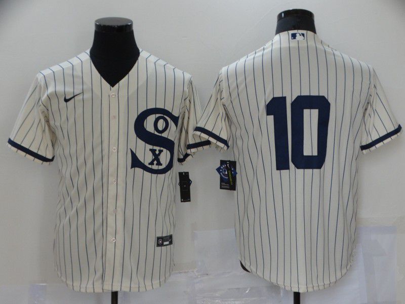 Men Chicago White Sox 10 No Name Cream stripe Dream version Game Nike 2021 MLB Jersey